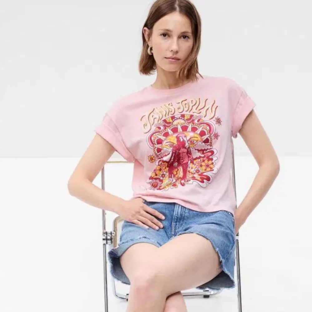 Gap Janis Joplin Pink Graphic T-Shirt Size SP